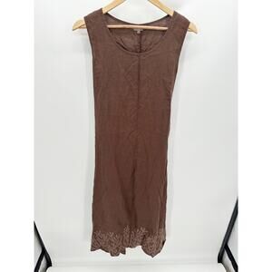 East India Womens Linen Maxi Dress Size L Brown Linen Side Slit Lagenlook Boho
